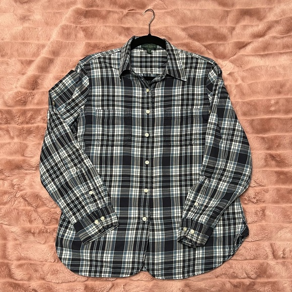 Ralph Lauren Jean Co Button Down Shirt in Blue Plaid Size L - Picture 2 of 3
